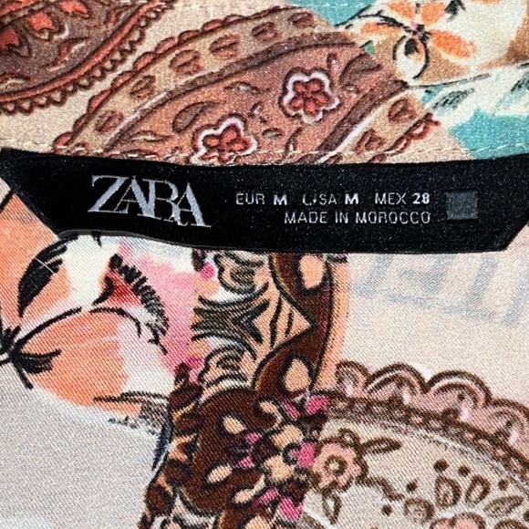 ZARA Satin Effect Womens Neutral Multicolor Paisley Boho Shirt Size M - Picture 4 of 6